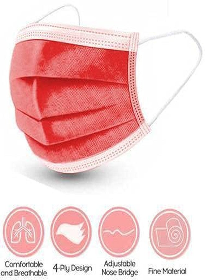 WELLSTAR 4 Ply Disposable Non Woven Fabric Mask With 4 Layer Protection and With ComfortableSurgical Mask,Red Colour Pack of 100 - Image 3